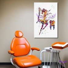 Tekli Dikey Kanvas Diş Poliklinik Tablosu Çok Renkli Diş Perisi ve Minik Diş