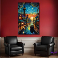 Tekli Dikey Kanvas Modern Duvar Tablosu Van Gogh Tarzı Yıldızlı Gece