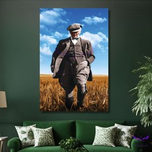 Tekli Dikey Kanvas Duvar Tablosu Altın Başaklar Içinde Yürüyen Atatürk