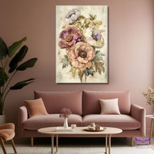 Tekli Dikey Kanvas Şık Salon Tablosu Soft Renkli Büyük Çiçekler