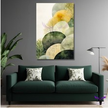 Tekli Dikey Kanvas Soyut Şekilli Yeşil Tonlarında Şık Salon Tablosu