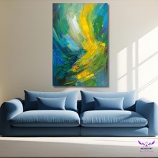 Tekli Dikey Kanvas Yağlı Boya Görünümlü Çok Renkli Soyut Tablo