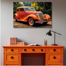 Tekli Yatay Kanvas Duvar Tablosu Antika Klasik Model Turuncu Araba
