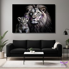 Tekli Yatay Kanvas Duvar Tablosu Baba Aslan ve Yavru Aslan