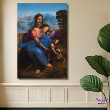 Tekli Dikey Kanvas Leonardo Da Vinci Meryem ve Çocuk Isa Azize Anna Ile Tablosu