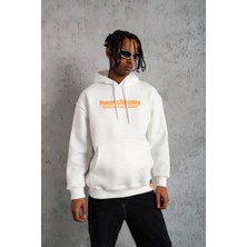Erkek Armalı Baskılı Kapüşonlu Sweatshirt - Beyaz
