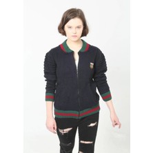 Kadın Tam Fermuarlı Triko Hırka - Lacivert