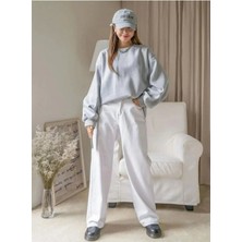 Kadın Düz Bisiklet Yaka Sweat - Gri