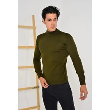 Erkek Tam Balıkçı Yaka Düz Renk Kazak - Yeşil