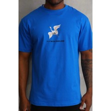 Unisex Baskılı Oversize T-Shirt - Mavi