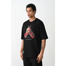 Unisex Baskılı Oversize T-Shirt - Siyah