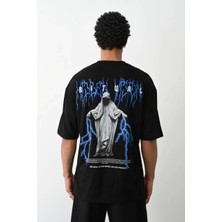 Unisex Baskılı Oversize T-Shirt - Siyah