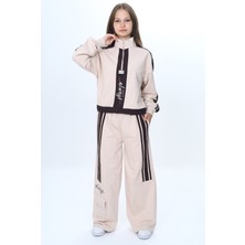 Kız Çocuk 2 Iplik Yarım Fermuarlı Garnili Eşofman Takımı %100 Pamuk Rahat KALIP-EŞT-0001