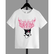 Kız Çocuk Bisiklet Yaka Baskılı T-Shirt - Beyaz