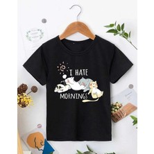 Kız Çocuk Bisiklet Yaka Baskılı T-Shirt - Siyah