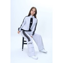 Kız Çocuk 2 Iplik Yarım Fermuarlı Garnili Spor Eşofman Takımı %100 Pamuk Rahat KALIP-EŞT-2001