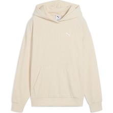Puma Kadın Yetişkin Kapüşonlu Düz Desenli Ess Elevated Velour Hoodie Krem Renkli Sweatshirt