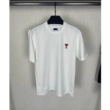 Unisex Bisiklet Yaka Baskılı Oversize T-Shirt - Beyaz