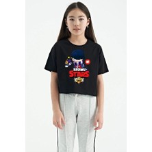 Unisex Bisiklet Yaka Kısa Kol Baskılı Çocuk T-Shirt - Siyah