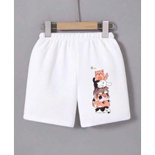 Kadın Beli Lastikli Baskılı Mini Şort - Beyaz