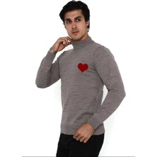 Unisex Yarım Boğazlı Baskılı Dokuma Triko - Vizon