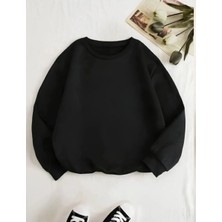 Unisex Üç Iplik Biskilet Yaka Sweatshirt - Siyah