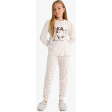 DeFacto Pijama Takımı Köpek Baskılı Uzun Kollu Üst Desenli Uzun Alt Kız Çocuk F1084A825AU