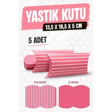 Tuğset Etiket Pembe Yastık Kutu Karton Hediye Kutusu 13,5x18,5x5 cm 5 Adet Çizgili Tasarım