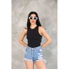 Kadın Kolsuz Badi Bluz - Siyah