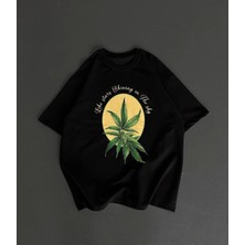 Ön ve Arka Baskılı Oversize Bisiklet Yaka T-Shirt- Siyah