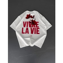 Baskılı Oversize Bisiklet Yaka T-Shirt - Beyaz