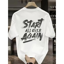 20/1 Penye Compack Start All Over Baskılı Oversize Bisiklet Yaka Kısa Kol Yazlık T-Shirt - Beyaz