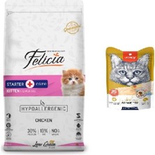Felicia 2 kg Yavru Tavuklu Kedi Kuru Maması + Wanpy Karışık 8 Lezzetli Krema Kedi Ödülü 25*14 gr