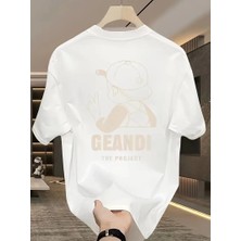 Geniş Kesim Pamuklu Tişört - "gandhı The Project" Baskılı, Beyaz, Rahat Kesim, Kısa Kollu, Günlük Kıyafet, Her Gün Giyilebilecek Tişört- Beyaz