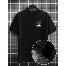 Erkek Dağ Grafikli Tişört, Yaz Için Büyük Beden Rahat T-Shirt - Siyah