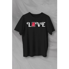 Sevgililer Günü Için Özel Tasarım Love Baskılı T-Shirt - Siyah