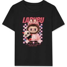 Kız Labubu Çocuk Baskılı T-Shirt - Siyah