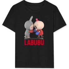 Kız Labubu Çocuk Baskılı T-Shirt - Siyah