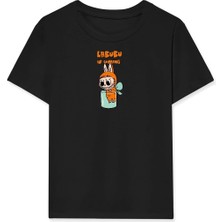 Kız Labubu Çocuk Baskılı T-Shirt - Siyah