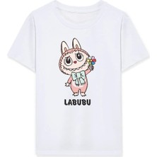 Kız Labubu Çocuk Baskılı T-Shirt - Beyaz