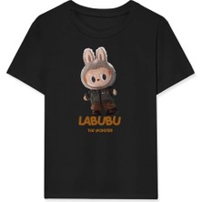 Kız Labubu Çocuk Baskılı T-Shirt - Siyah