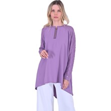 Kesme Şeker Örgü Detaylı Fermuarlı Tunik Eflatun