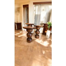 Simillo Home & Living Açık Ceviz Renk Ahşap Mantar Sehpa Seti – Modern 3’lü Yan Sehpa Takımı