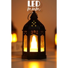 LED Mum Retro Sokak Lambası Tip Dumansız Pilli Alevli Dekoratif Yapay Mum Işıldak Siyah 1036-5