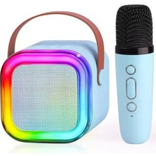Karaoke Kablosuz Hoparlör Mikrofonlu Rgb Işıklı Bluetooth Speaker Tf Kart/usb Mavi