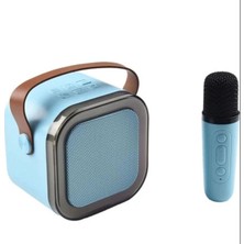 Karaoke Kablosuz Hoparlör Mikrofonlu Rgb Işıklı Bluetooth Speaker Tf Kart/usb Mavi