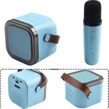 Karaoke Kablosuz Hoparlör Mikrofonlu Rgb Işıklı Bluetooth Speaker Tf Kart/usb Mavi