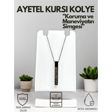 Ayetel Kürsi Yazılı Kolye Paslanmaz Çelik Dikdörtgen Siyah Renk