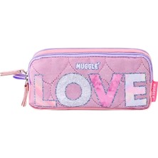 Muggle 2 Bölmeli Love Kalem Çantası Pudra (MU-5782)