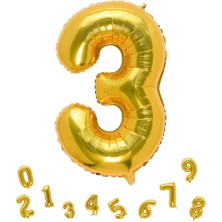 Parti Adresi Rakam Folyo Balon 3 Altın Renk 80 cm - 32"